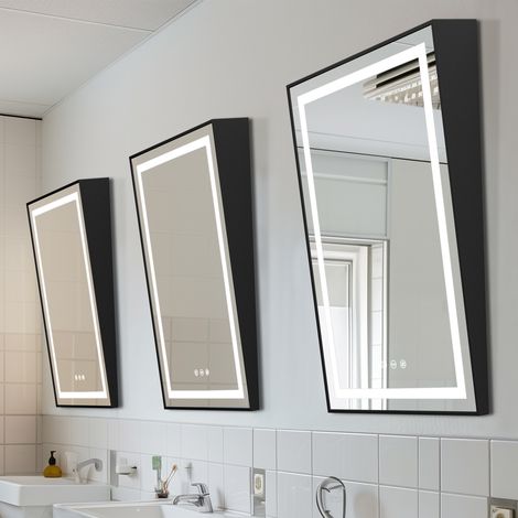 Black Aluminium Alloy Frame Fixed Tilt Mirror Bathroom Illuminated (1/5)