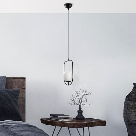 Élégant lustre noir, corps en métal, largeur 20 cm, hauteur réglable (42-171 cm), douille E14, IP20, pour les espaces de vie modernes et les salles à manger (1/5)