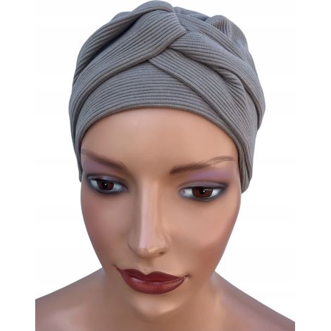 Turban beige gris Sara pour femme, chapeau en coton, également après chimiothérapie (1/5)
