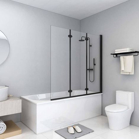 Cabine de douche pliable 3 panneaux Parois de douche - ESG 130x138 cm Noir BV604101 - BonneVie (1/5)