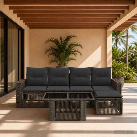 vidaXL Set Divano da Giardino 6 pz Grigio e Grigio Scuro polyrattan (1/5)