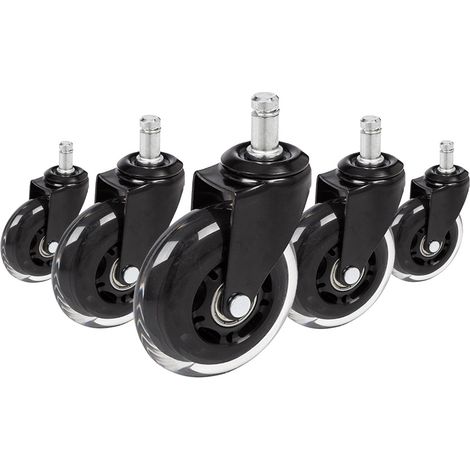 5 x roulettes pour sols durs ROLO SKATE 11 mm / 75 mm noir / transparent (lot de 5) (1/2)