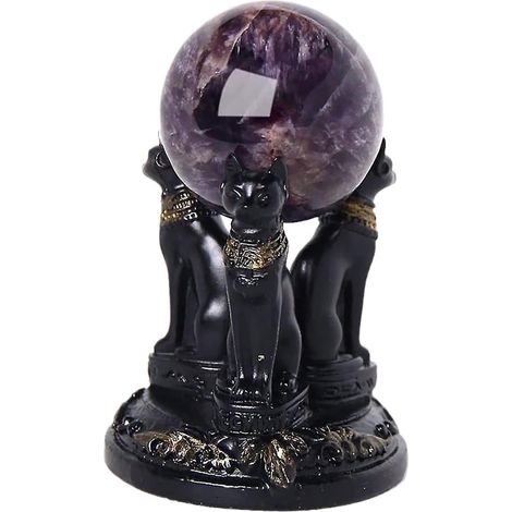 Support Pour Boule De Cristal - Statue Chat Bastet En Résine - Support Pour Boules De 40 mm Et 80 mm - Décoration De Bureau Et D'Autel (1/5)