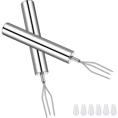Lot de 4 fourchettes à pommes de terre en granulés avec capuchons de sécurité, 14 cm, en acier inoxydable, fourchettes à pommes de terre, fourchettes à maïs, réutilisables et portables (1/5)