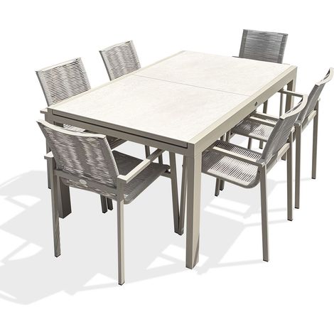 KALIBO - Conjunto de comedor de jardín de 6 plazas - Blanco - DCB GARDEN (1/5)