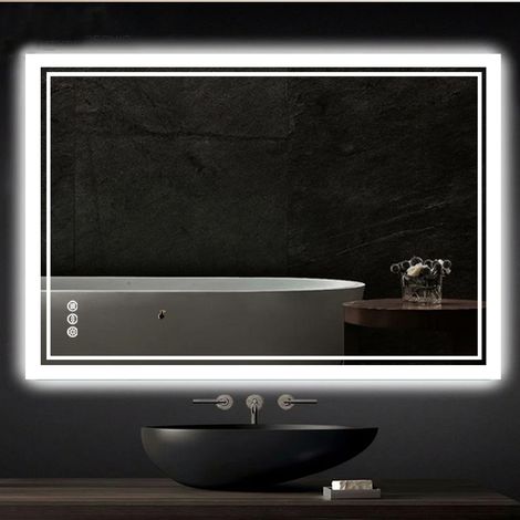 Miroir Salle de Bain LED - Miroir Mural Avec Éclairage Intégré Miroir Lumineux Anti Buée 3 Interrupteurs Tactiles - Rectangle 80x60cm (1/5)