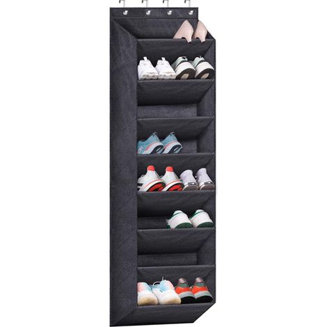 Organisateur De Chaussures Pour Porte - 8 Compartiments Profonds 16,7 x 9 x 7 cm - Structure En Tubes Acier 5 mm - Noir - 1 Pièce (1/5)