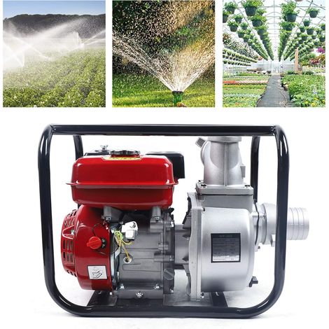 7.5 HP 3600rpm pompe à eau à essence, pompe à eau pneumatique haute pression, pompe de transfert d'eau portable pour la ferme de jardin d'irrigation agricole, 51.5x38.3x41.5 cm (rouge) (1/5)