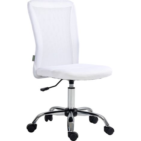 Sedia da ufficio ergonomica, regolabile in altezza, base cromata, girevole a 360°, rivestimento in rete bianca.