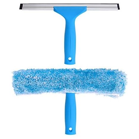 Fensterwischer und Fensterabzieher als Kombi-Set, 2 in 1 professionelles Fensterreinigungsset, Glaswischer für Dusche und Glastür
