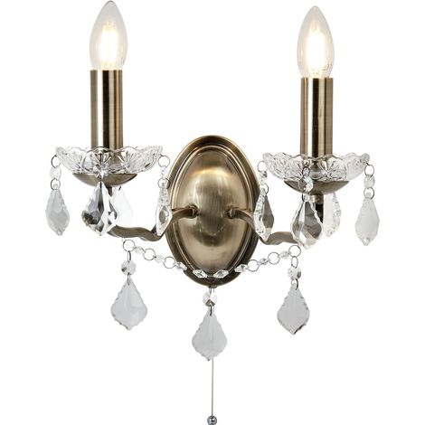 Applique Classica Parigi Acciaio Ottone Vetro Trasparente 2 Luci E14 (1/5)