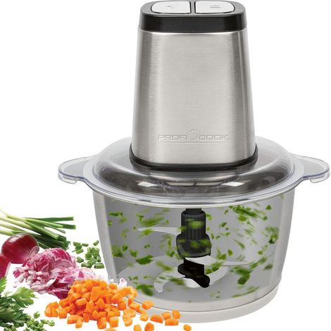 Mini-hachoir électrique fonction Ice Crush incluse coupe-légumes récipient en acier inoxydable de 1,7L multi-hachoir couteau combiné fonctionnement à 2 ou 4 lames PC-MZ 1227 (1/5)