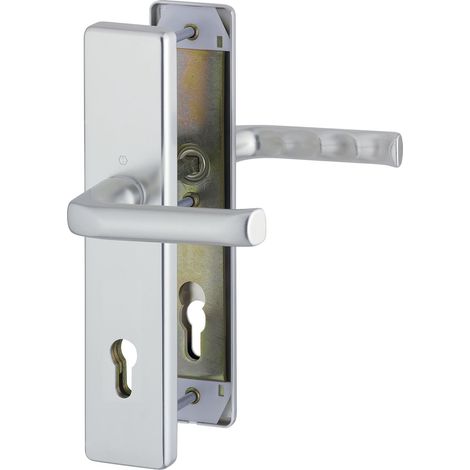 Porte d'entrée Poignée de porte Londres – Norme Distance 88 mm, argent anodisé, plaque longue Profil Protection pour épaisseur de porte 62–72 mm, sans Kern Cylindre, contrôle: RC2 après virole en 1906 (1/5)