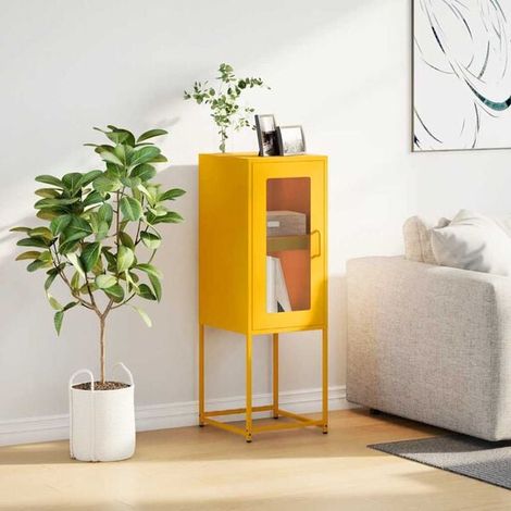 Buffet de Cuisine Jaune Moutarde en Acier Laminé à Froid, Meuble Rangement Étroit 36x39x107 cm pour Salon et Entrée (1/5)