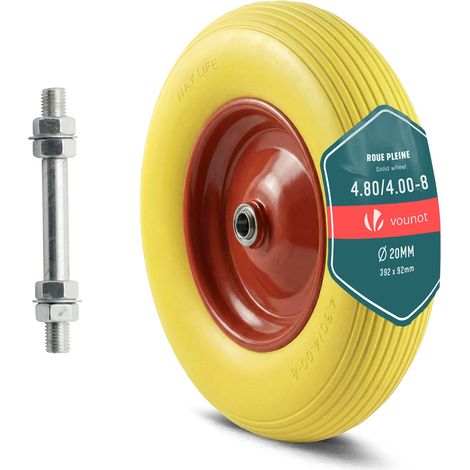 VOUNOT® Schubkarrenrad Pannensichere 4.80/4.00-8, Innenloch Ø20mm mit Achse, 392x92mm (1/5)