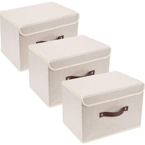 Aufbewahrungsbox mit Deckel, Stoff, waschbar, beige (1/5)