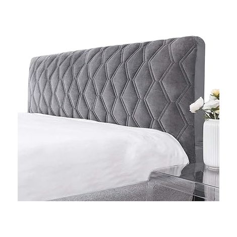 Housse tête de lit extensible 140cm – Velours doux lavable – Poche latérale pour téléphone – Protection anti-poussière (1/5)