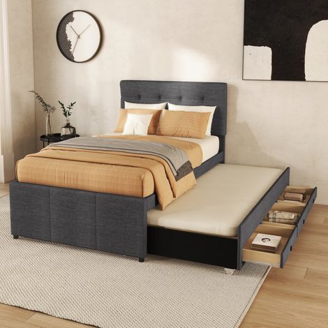 MEUBLIV Cama 90x200 cm gris – con cajones, cama nido, cabecero regulable, sin colchón (1/5)