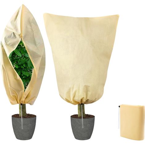 Voile Hivernage Plante Exterieur Lot de 1 6080cm Housse D'hivernage avec Cordon de Serrage Protection Plantes Exterieur Hiver Sac Protection Plante Hiver Abricot (1/5)