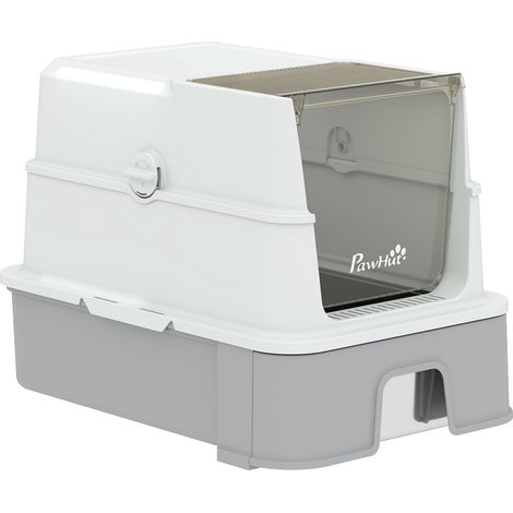 PawHut Lettiera Gatto Chiusa XL con Coperchio e Vassoio Estraibile, Grigio (1/5)