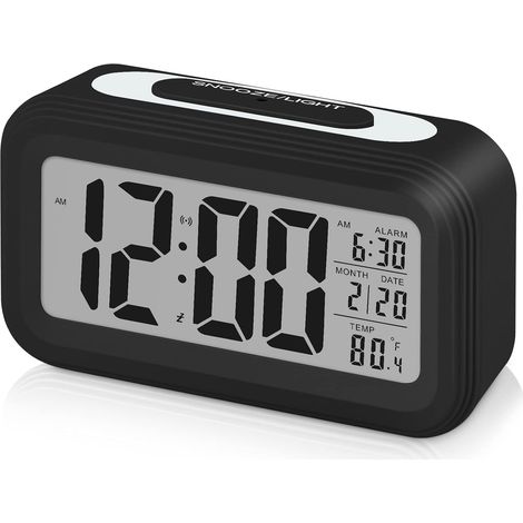 Réveil Numérique Reveille Digital Reveil Matin Silencieux et Intelligent à Piles avec LED Reveil Lumineux avec Fonction Snooze Date Température pour Enfant Ado Fille Garcon Adulte, Noir (1/5)