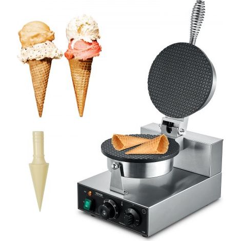 Máquina Eléctrica para Hacer Conos de Helado, 1230 W, Molde Antiadherente para Rollitos de Huevo de Acero Inoxidable, con Control de Temperatura y Tiempo, Asa, para Restaurantes, Panaderías