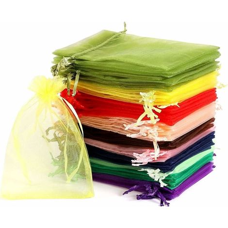 100 Pièces Sachet Organza, Sachets Pochettes Cadeau en Organza avec Rubans Pour les cadeaux de Noël, Bijoux, dragée bonbonnière cadeau faveur fêtes de mariage (10x15cm) thsinde (1/5)