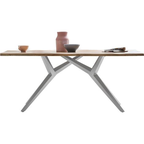 Table de salle à manger 240x100 cm avec plateau en lames filantes et piétement en fer - PANGIVO (1/3)