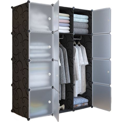 Armoire de Rangement Modulable, Étagère Rangement Plastique, Meuble Cube avec Portes, 12 Casiers, noir ,110x47x147CM (1/5)