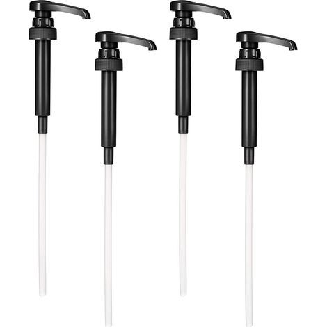4 Pezzi Pompa per Sciroppo, Distributore di Sciroppo a Pompa, Ricambio in Plastica con Tubo, Riutilizzabile Dosatore, Include 4 Tubi Lunghi, Tagliabili, Nero (1/5)