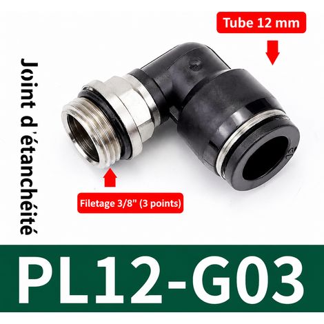 Raccord pneumatique rapide coudé PL12-G03 tube 12 mm filetage G 3/8 noir pl12-g03 noir 12mm 3 20 g – Livraison gratuite