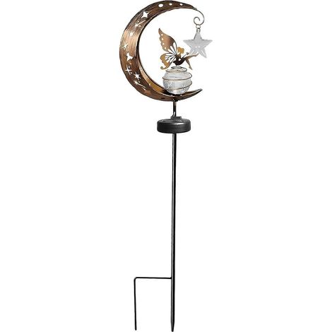 Lampe solaire de jardin extérieure avec pendentif en forme de croissant de lune et d'étoile, LED blanc chaud, construction résistante aux intempéries, alimentation solaire (1/5)