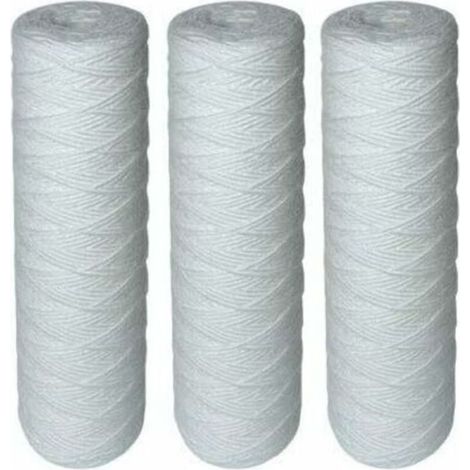 Lot de 3 cartouches filtrantes bobinées 10 pouces –Filtration sédiments jusqu'à 25 microns –Durée de vie 1 an –Compatible filtres à eau (1/5)