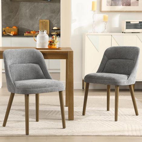 Lot de 2 chaises de salle à manger modernes en velours côtelé gris avec support lombaire et pieds en bois (1/5)