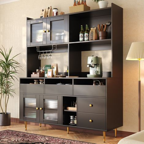 Madia 145/39/171 cm nera con vetri Changhong, portas bottiglie e ampio spazio contenitivo (1/5)