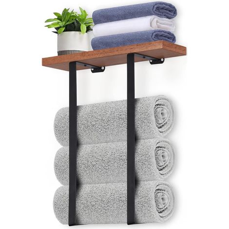 Porte-serviette mural en métal noir – Support en bois robuste – Dimensions 35 x 40 cm – Capacité jusqu'à 22,7 kg (1/5)