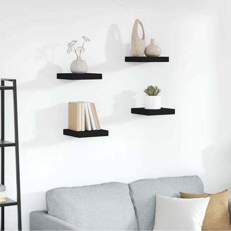323825 vidaXL Floating Wall Shelves 4 pcs Black 23x23,5x3,8 cm MDF (1/5)