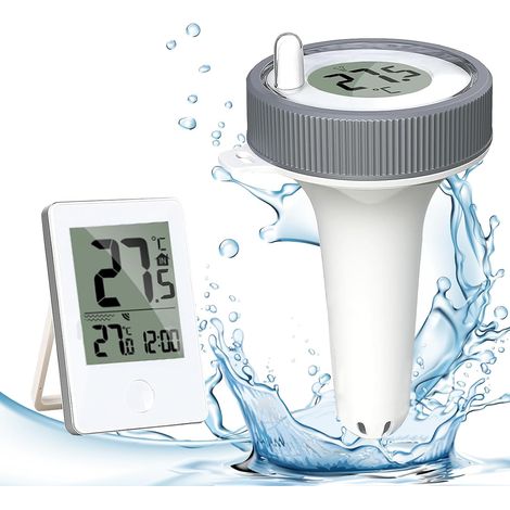 Thermomètre de piscine flottant facile à lire - Thermomètre de piscine sans fil avec moniteur de température intérieure, thermomètre de piscine numérique étanche IP67 pour piscines, spas, aquariums et (1/5)