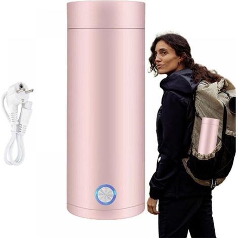 Mini-Reisewasserkocher, 400 ml, kleiner Edelstahl-Wasserkocher, 3-in-1-Heißgetränkebecher, Schnellkochfunktion und automatische Abschaltung für Tee, Milch und Kaffee (PINK)