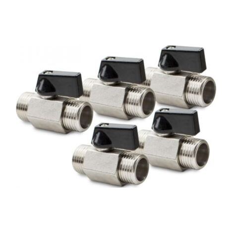 Pack of 5 3/8" Male x Male Nickel Plated Brass Mini Ball Valve (1/5)