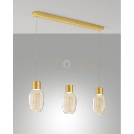 LAPO LAMPADA A SOSPENSIONE COGNAC 3 LUCI LINEARE A LED 3000K - 36W - 3900 lm DIMMERABILE