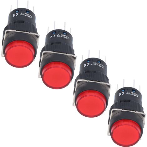 Lot de 25 interrupteurs à bouton momentanés autobloquants, 8 broches, ronds, 16 mm, avec voyant lumineux, 12 V, pour ControlRed (1/5)