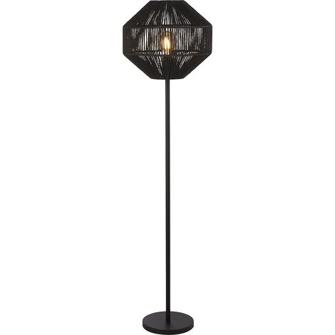 Piantana Industrial-Nordico Vimini Acciaio Nero Tessuto 1 Luce E27 (1/5)
