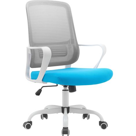 HISPANOHOGAR, chaise de bureau à roulettes, modèle Noah, en tissu gris et bleu