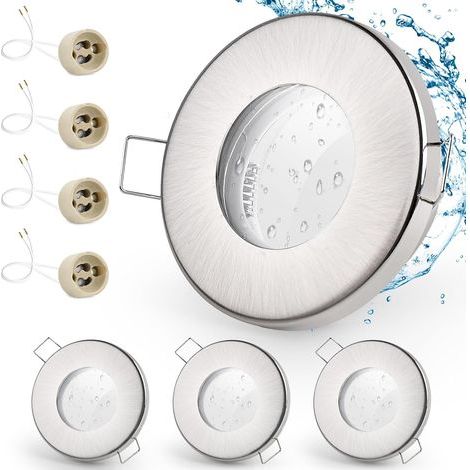 4x Recessed Spotlights, IP65, Brushed Nickel Iron, GU10 Socket, Round 68mm, Bathroom/Outdoor (1/5)