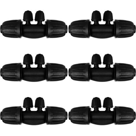Juego de 6 conectores de manguera de riego de 4 vías, aptos para mangueras de 13/16 mm a 4/7 mm, conector en T con racores de espiga, conector de 4 vías para riego por goteo en jardín y césped.