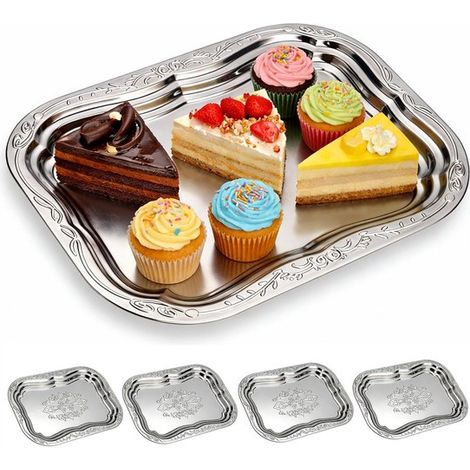 Juego de 4 fuentes grandes ovaladas de plata para servir，40 cm × 27 cm，ideales para fiestas，presentación de platos，en la mesa y en buffets (1/2)