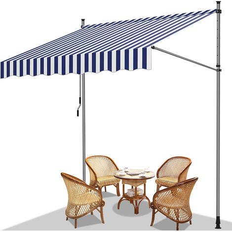 TolleTour Tenda da balcone blu e bianca, 250x120 cm, regolabile, protezione UV, per esterni