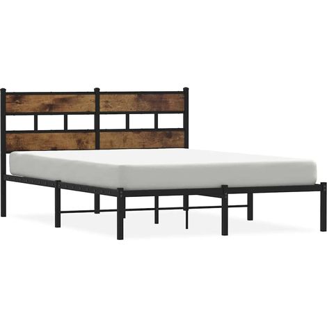 Lit double Lit adulte Cadre de lit en métal sans matelas chêne fumé 140x190 cm (1/5)