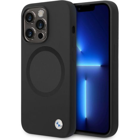 BMW BMHMP14XSILBK2 Coque MagSafe en silicone liquide Signature pour iPhone 14 Pro Max 6,7" noir/noir